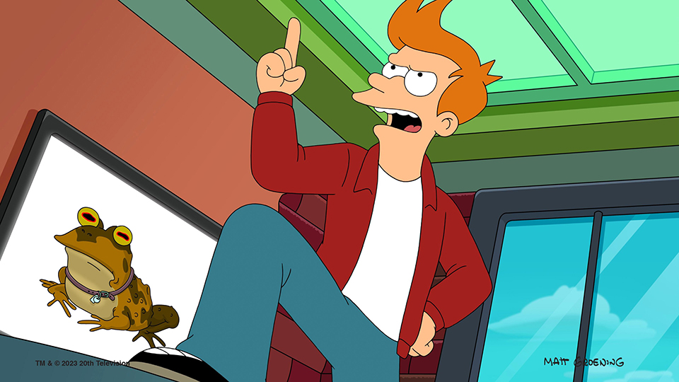 FUTURAMA, from left: Hypnotoad, Philip J. Fry (voice: Billy West), 'The Impossible Stream', (Season 11, ep. 1101, aired July 24, 2023). ph: ©Hulu / courtesy Everett Collection