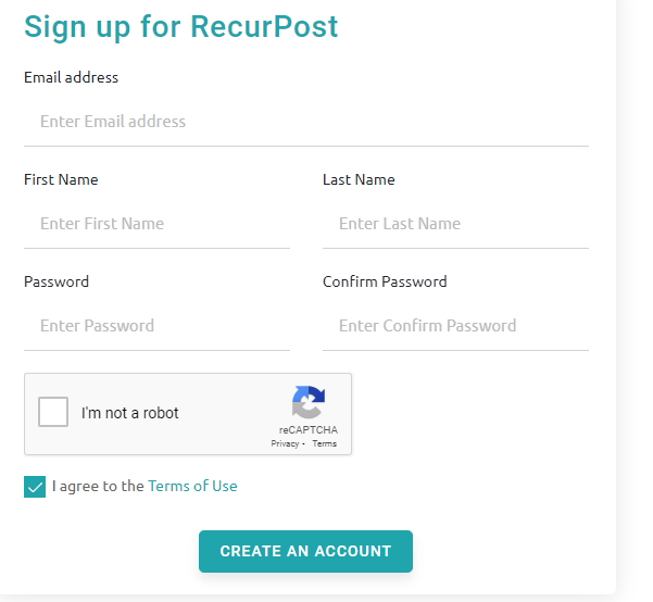 sign up for free to manage multiple twitter accounts by recurpost as best social media scheduling tools
