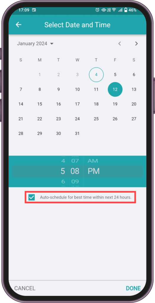 Alternatively you can select the auto schedule feature and then press done.