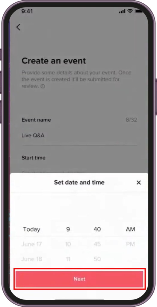 Choose the date and time for tiktok live
