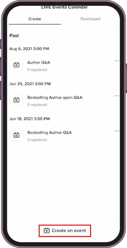 Click on tiktok Create Event