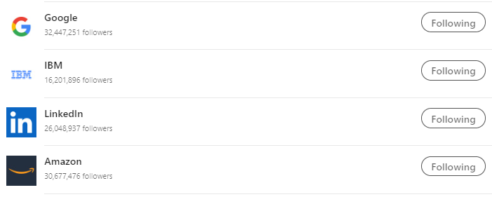 followed pages on LinkedIn
