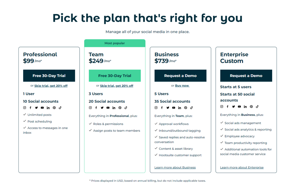 hootsuite pricing review