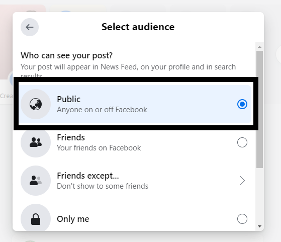 Step 3: Select public visibility for your post