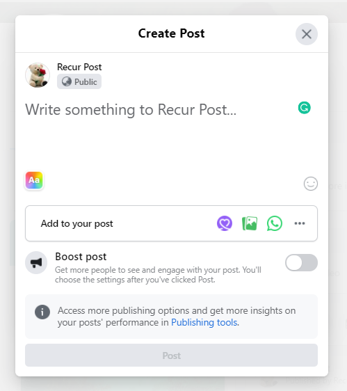 create a new post on facebook page