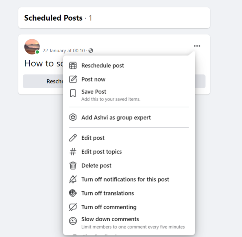 schedule FB group posts natively