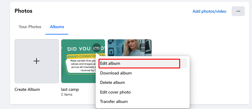 Edit Album on Facebook profile