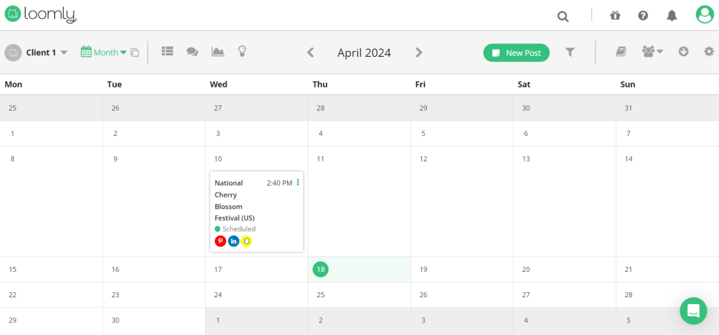 Loomly social calendar