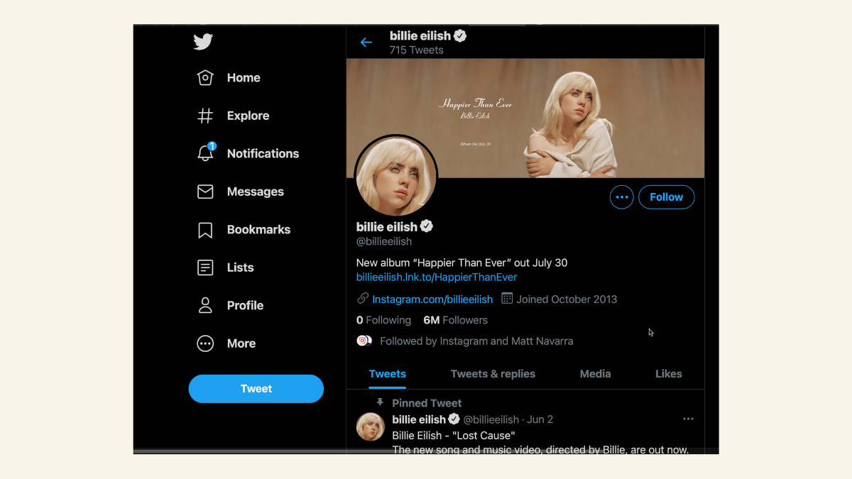 twitter social media for musician Billie Eilish