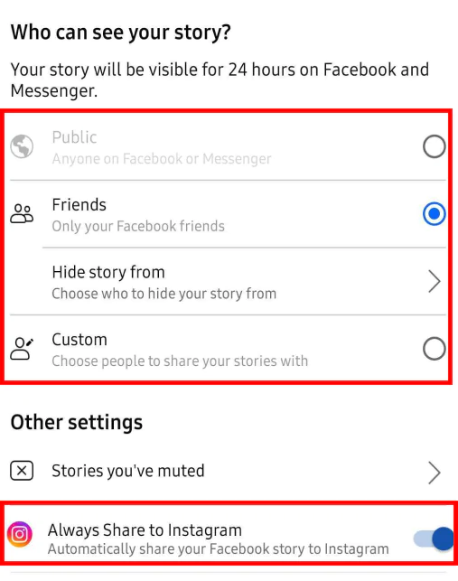 You have a Story Privacy option also, where you can select who can see your story - Public, Friends, or Custom. 