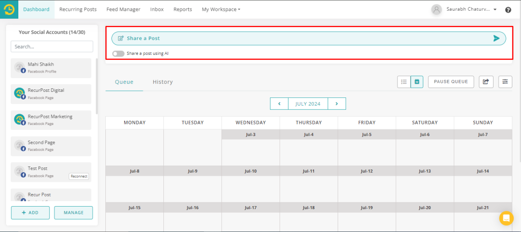 Open the RecurPost dashboard