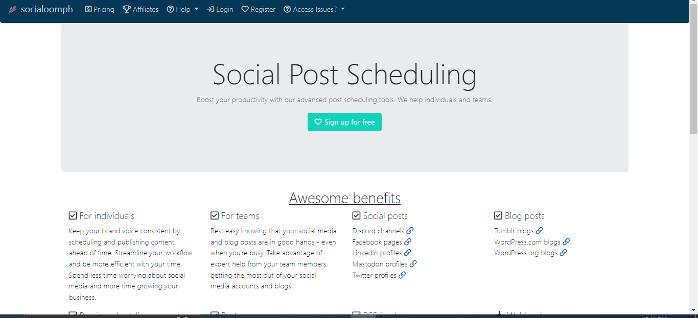 Social media scheduling - SocialOomph