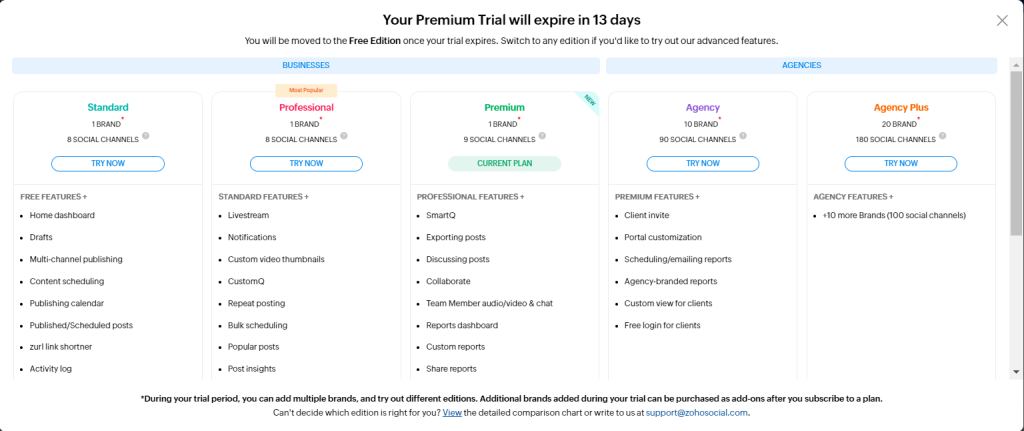 Zoho social pricing