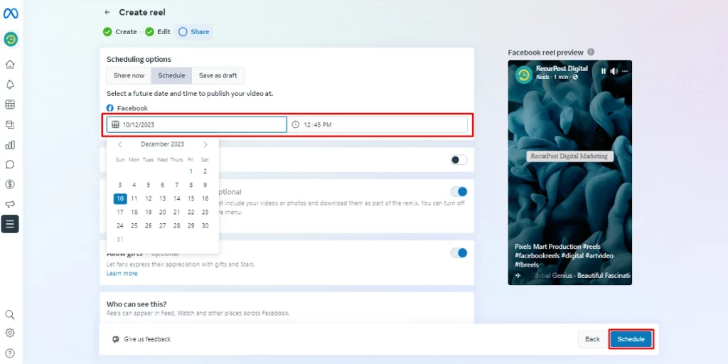 Schedule Your Facebook Reel